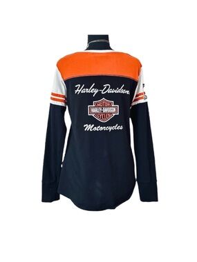#57 HARLEY-DAVIDSON ~ Long Sleeve Monogrammed Shirt in Black and Orange size M